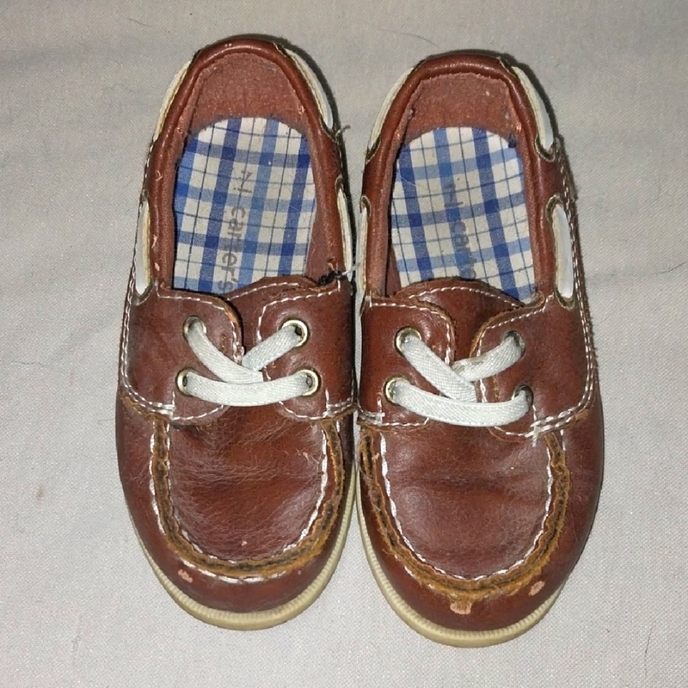 Carter Kids Brown Dress Boat Shoes with White Laces Size 7